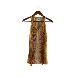 Savanna Jane Woman’s Yellow Embroidered Floral Sleeveless Boho Festival Size M